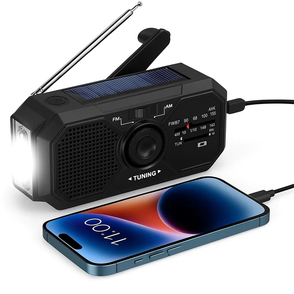 Portable Emergency Radio – Powered by Solar Energy & Hand Crank